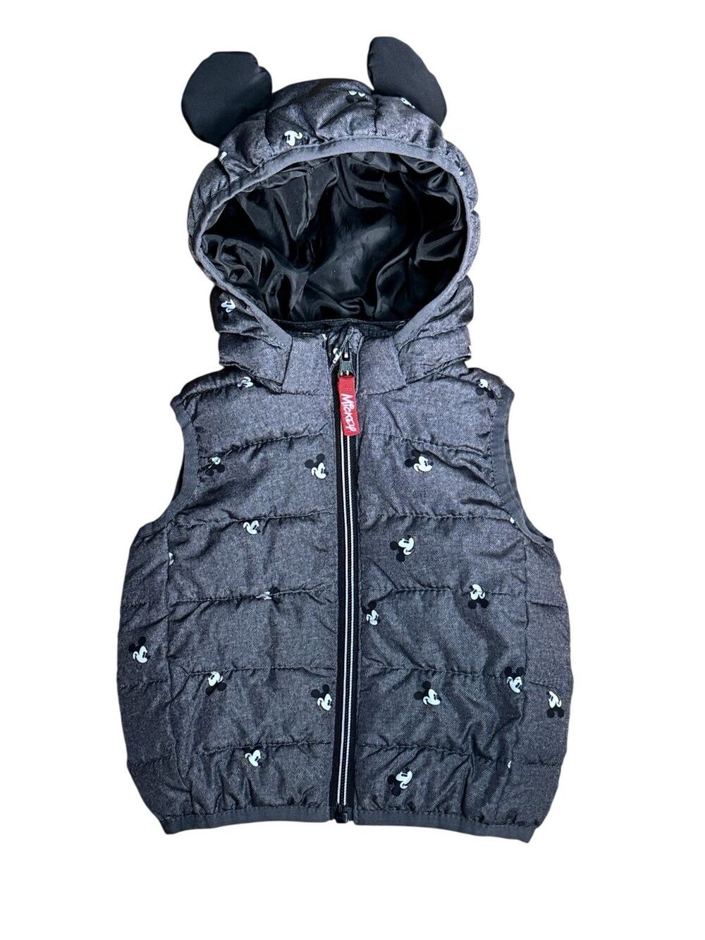 H&M Disney Infant Size 6 Months Mickey Mouse Ears Hooded Black Zip Puffer Vest